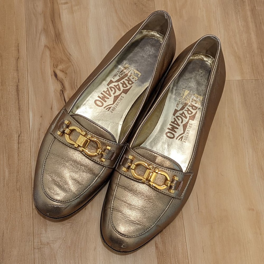 Gold Ferragamo loafers - size 5.5